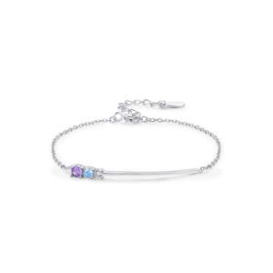 Minimalist 925 sterling silver chain bracelet with three-color gradient zircon gemstones