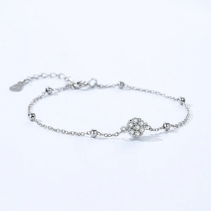 Elegant S925 sterling silver flower bracelet with sparkling cubic zirconia crystals for women