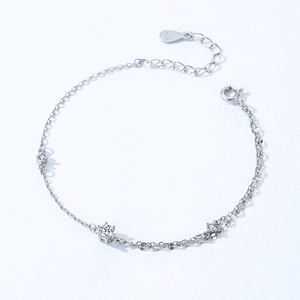 S925 sterling silver double layer chain bracelet with sparkling round zircons for women