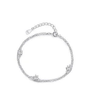 Bracelet Double Couche en Argent Sterling 925 pour Femme Chaîne Fine Géométrique Exquise Avec Zirconia Incrusté Bijoux