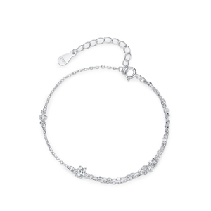 S925 sterling silver double-layer chain bracelet with sparkling zircon stones