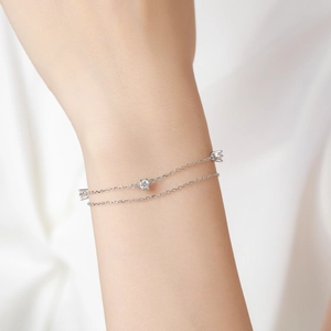 Bracelet élégant double couche en argent sterling 925 avec trois pierres zircons brillants