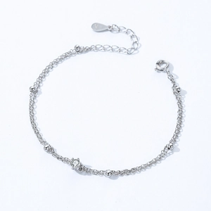 Minimalist S925 sterling silver double-layer bracelet with beads and a round zircon stone
