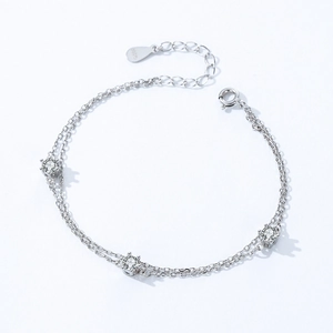 Bracelet double couche en argent sterling 925 avec trois oxydes de zirconium scintillants