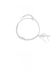 Detail of S925 sterling silver double-layer bracelet with ice blue zircon and hallmark
