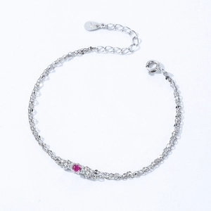 S925 sterling silver double layer bracelet with pink and white zircon stones