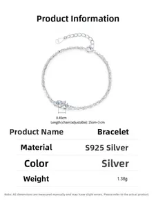 Bracelet double couche en argent S925 avec cœur bleu et détails des dimensions