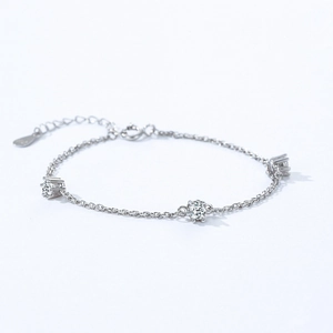 Bracelet double rang en argent sterling 925 avec trois zircons cubiques brillants