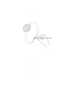Detailed design sketch of a 925 sterling silver ring with floral zircon accents