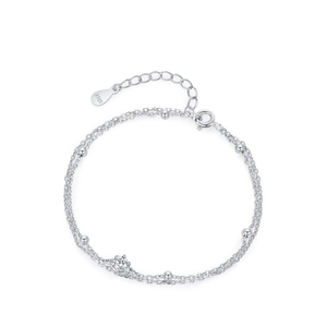 Double-layer S925 sterling silver beaded bracelet with sparkling round zircon stone