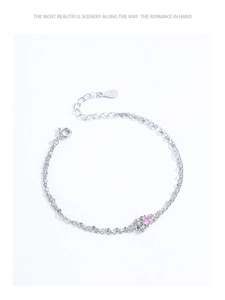 Detailed macro of S925 sterling silver double-layer bracelet with pink zircon stone