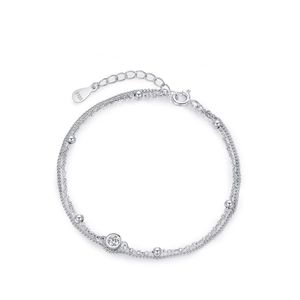 Elegant S925 sterling silver double-layer beaded bracelet with a center sparkling zircon