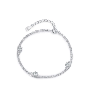 Élégant bracelet double couche en argent sterling 925 orné de zircons blancs ronds et brillants