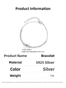 Detail of S925 sterling silver double-layer bracelet with ice blue zircon pendant