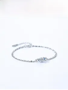 Bracelet double couche en argent S925 avec détails en zircon bleu en forme de cœur