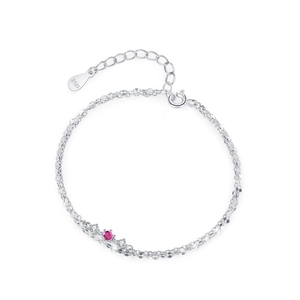 Elegant S925 sterling silver double-layer bracelet with rose pink crystal and adjust chain