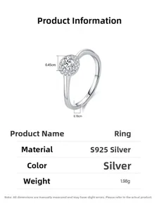 Detailed view of S925 sterling silver ring showing dimensions and material specifications