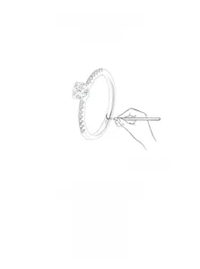 Schizzo di design di un anello in argento S925 con montatura solitaria a sei griffe di lusso