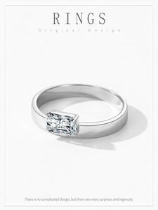 Detailed view of rectangle cut cubic zirconia set in a minimalist S925 silver ring