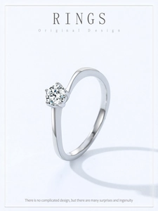 Macro detail of high-quality S925 sterling silver ring with a sparkling zircon solitaire