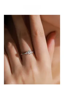Close-up of elegant S925 sterling silver ring with brilliant round cut cubic zirconia
