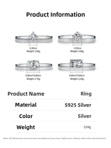 Technical details of S925 sterling silver geometric rings with cubic zirconia specs