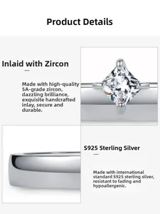 Détails de la bague en argent sterling S925 avec pierre en zircone cubique 5A de qualité