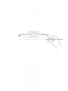 Detailed design sketch of a S925 sterling silver ring with a rectangular zircon stone