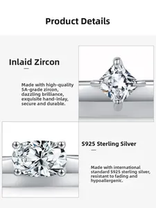 Macro detail of S925 silver rings with square princess cut and oval cut 5A zircons