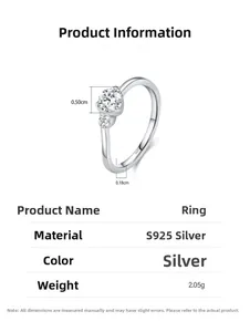 Detail showing S925 sterling silver stamp and precise product dimensions on the ring