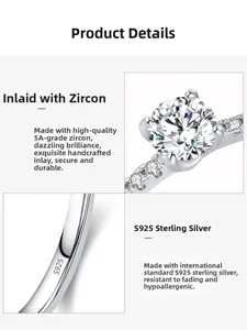 Dettaglio macro dell'anello in argento S925 con zircone 5A e punzonatura S925