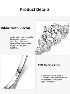 Detail view of S925 sterling silver stamp and 5A cubic zirconia prong setting