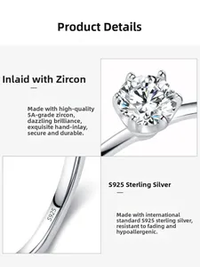 Détails macro de la bague en argent S925 montrant le serti six griffes et le poinçon