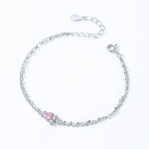 S925 sterling silver double-layer bracelet with pink zircon and sparkling small crystals