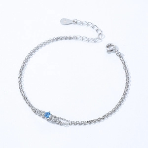 Bracelet double couche en argent S925 avec une pierre bleue et des zircons blancs