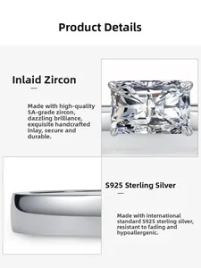 Macro shot of rectangular zircon stone setting and polished S925 silver ring band