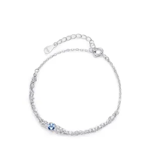 Elegant 925 Sterling Silver Ice Blue Round Zirconia Bracelet For Women Double Layer Geometric Fashion Inlaid Jewelry Gift