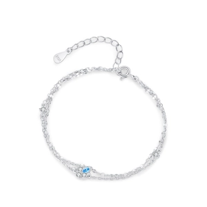 925 silver double-layer bracelet with light blue floral zircon accents on white background