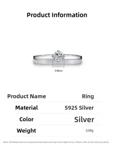Macro shot of S925 sterling silver ring featuring a 0.40cm sparkling round-cut diamond