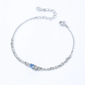 Elegant S925 sterling silver double-layer bracelet with a round ice blue cubic zirconia