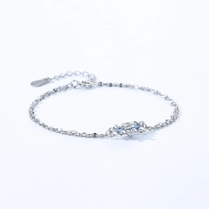 Bracelet double couche en argent S925 avec pendentif cœur en zircon bleu