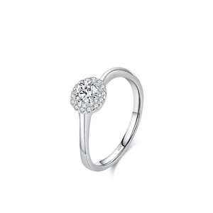925 Sterling Silver Flower Zirconia Ring Elegant Halo Sparkly Faux Diamond Proposal Engagement Finger Ring For Women