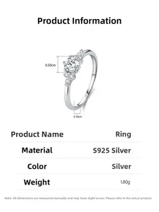 Detailed specs of S925 silver ring with 0.50cm main stone and 1.80g weight metrics