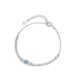 S925 sterling silver double-layer bracelet with round ice blue zircon stone