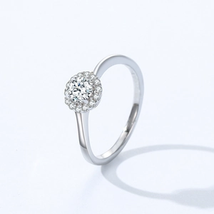 Classic 925 sterling silver bouquet halo ring with a brilliant round cubic zirconia stone