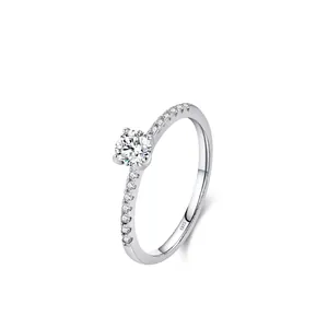 Anello in Argento Sterling S925 Lusso con Singolo Zircone Micro Pavé Elegante Anello di Fidanzamento e Matrimonio Donna
