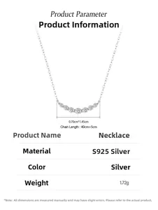Macro detail of S925 silver curved necklace pendant featuring seven brilliant round diamonds
