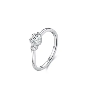 Minimalist 925 Sterling Silver Zirconia Ring for Women Round Cut Three Stone Wedding Engagement Ring Luxury Fashion Jewelry