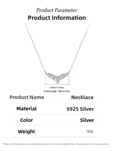 Technical drawing of S925 sterling silver dolphin tail necklace with sizing and details