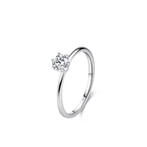 Bague Classique Argent Sterling 925 Six Griffes Zirconia Rond Elégante Solitaire Bague De Fiançailles Pour Femmes Bijoux De Mode